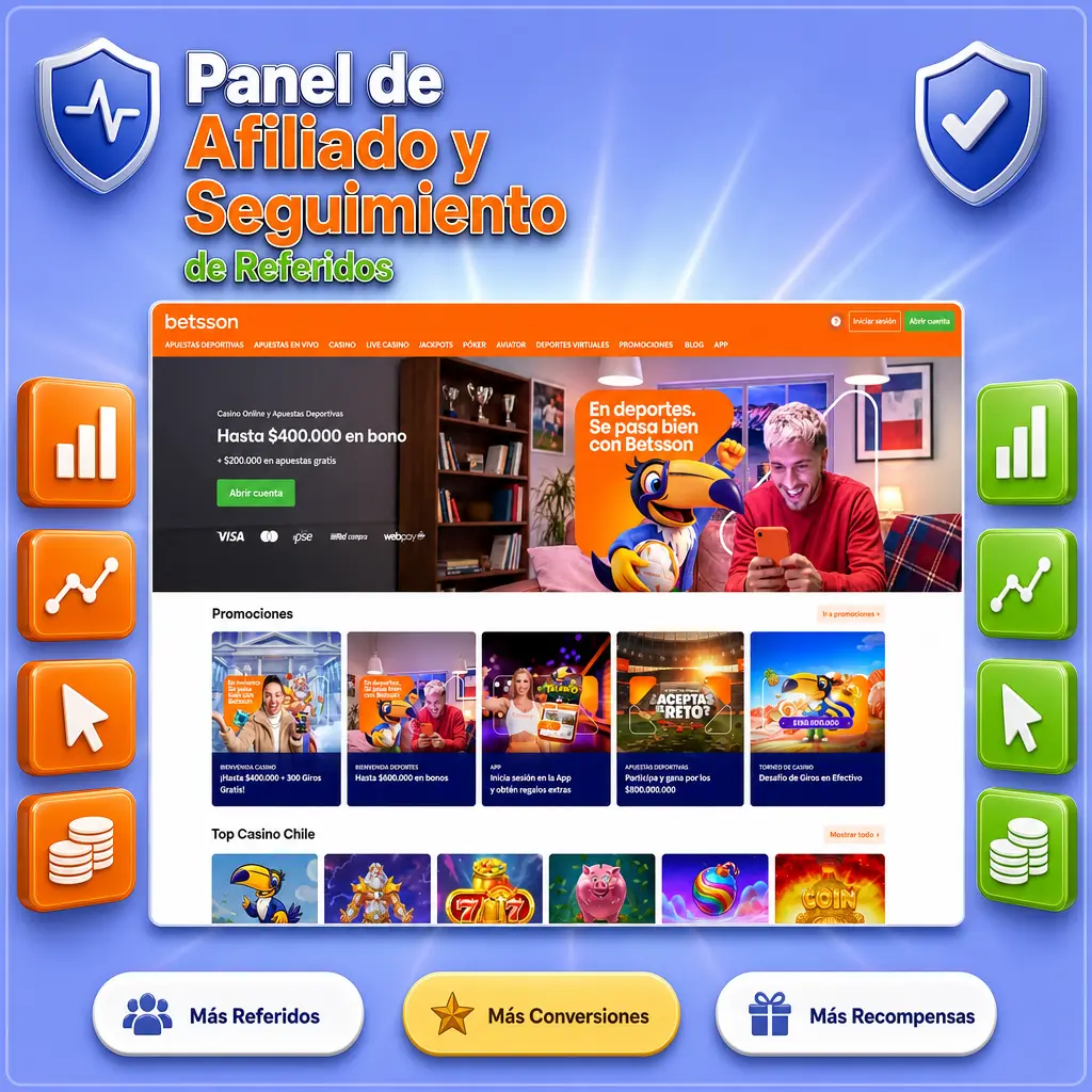 Panel de afiliado de Betsson con estadísticas de clics y comisiones