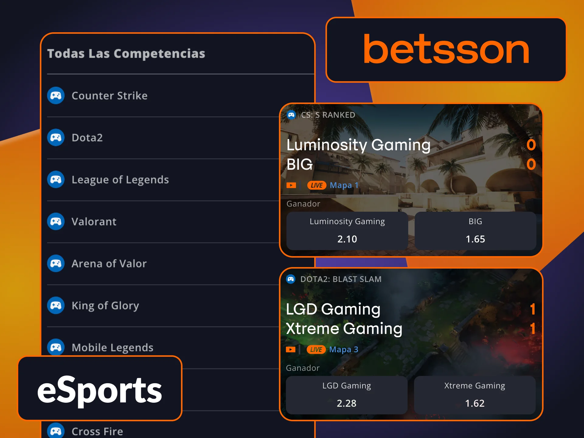 Selecciona el mercado de eSports y realiza tu apuesta en Betsson.
