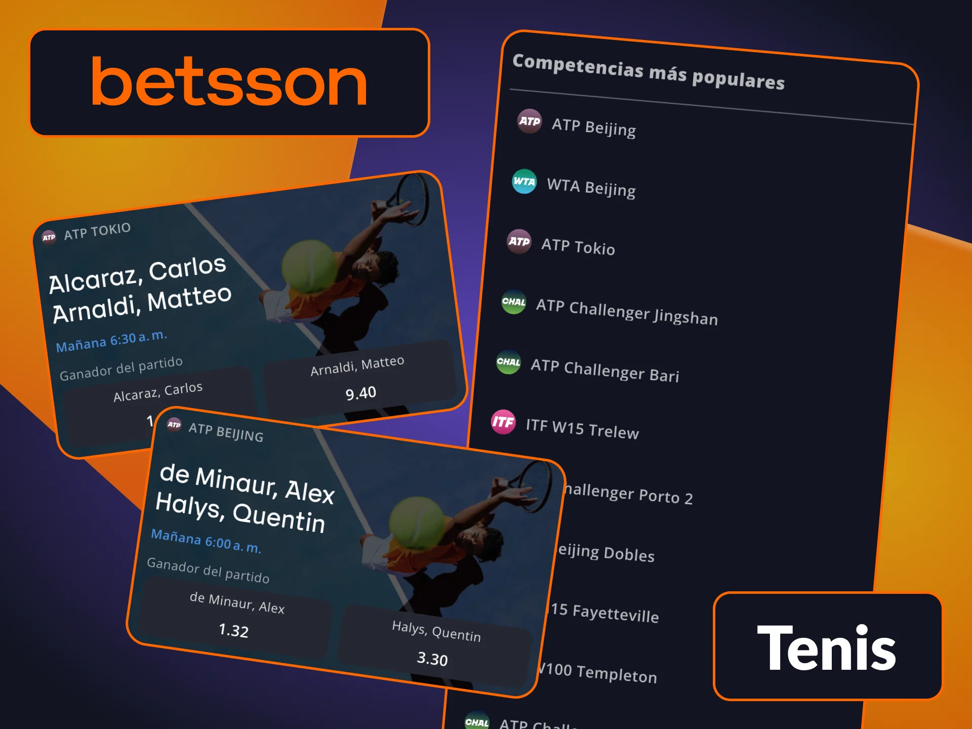 La plataforma de Betsson ofrece una amplia selección de mercados de tenis.