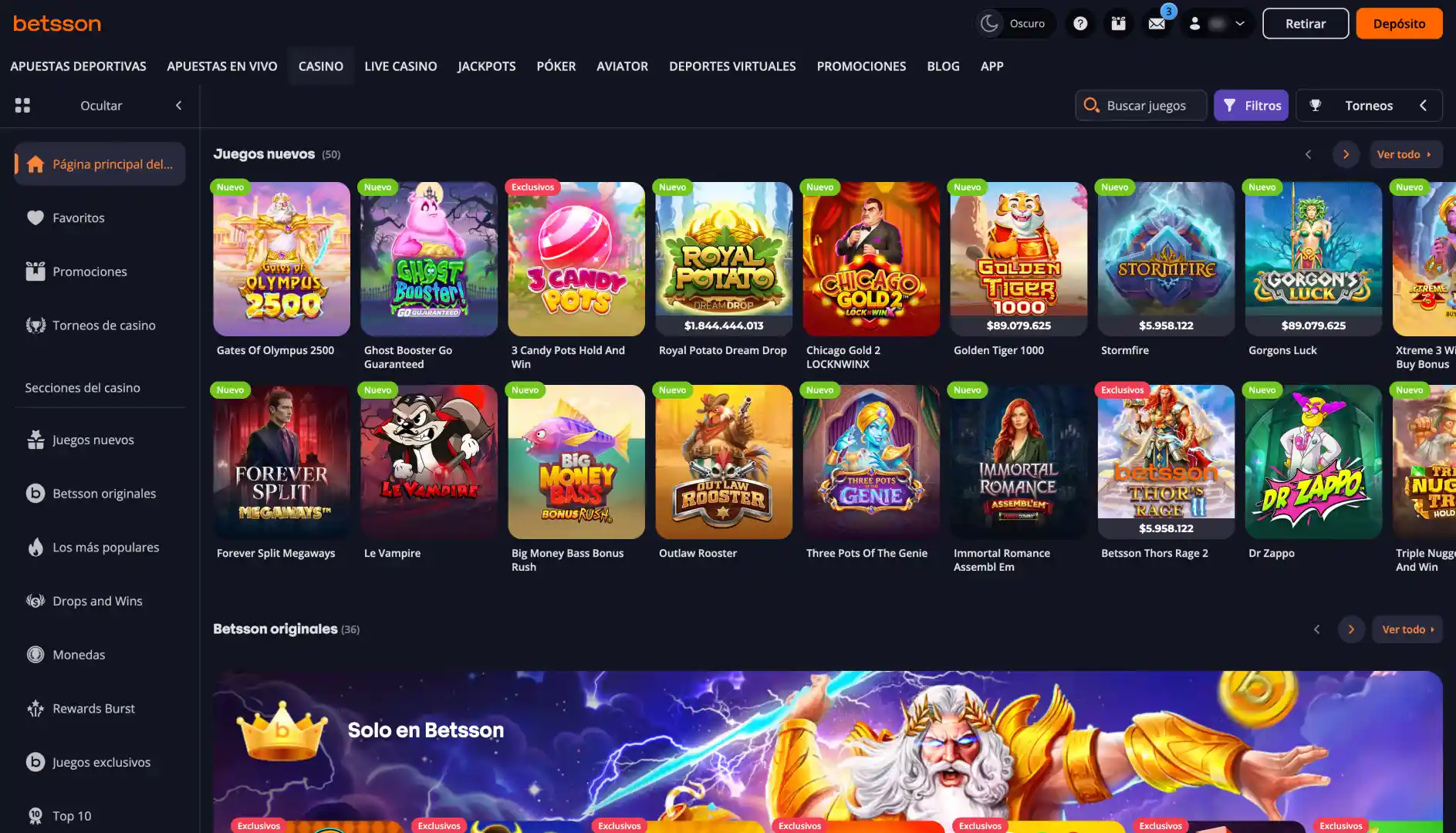 Explora la variedad de juegos de casino en la plataforma de Betsson.