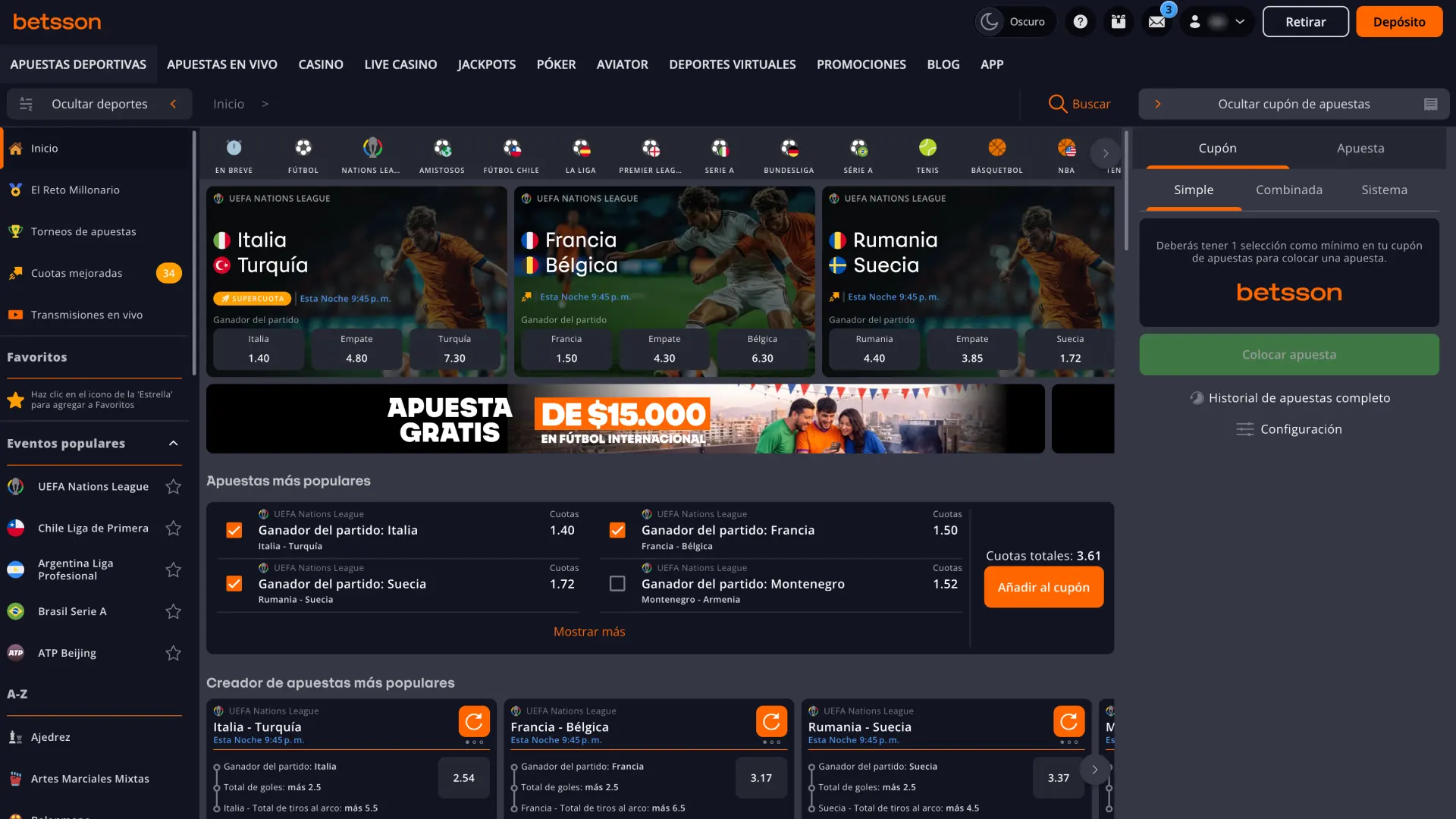 Empieza a apostar en deportes en la casa de apuestas online Betsson.